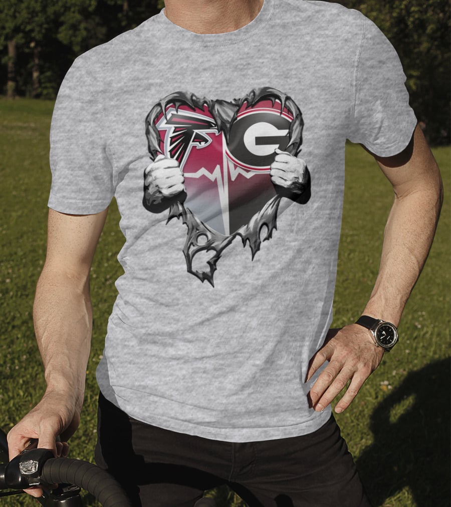 Atlanta Falcons Georgia Bulldogs Heart Torn T-Shirt
