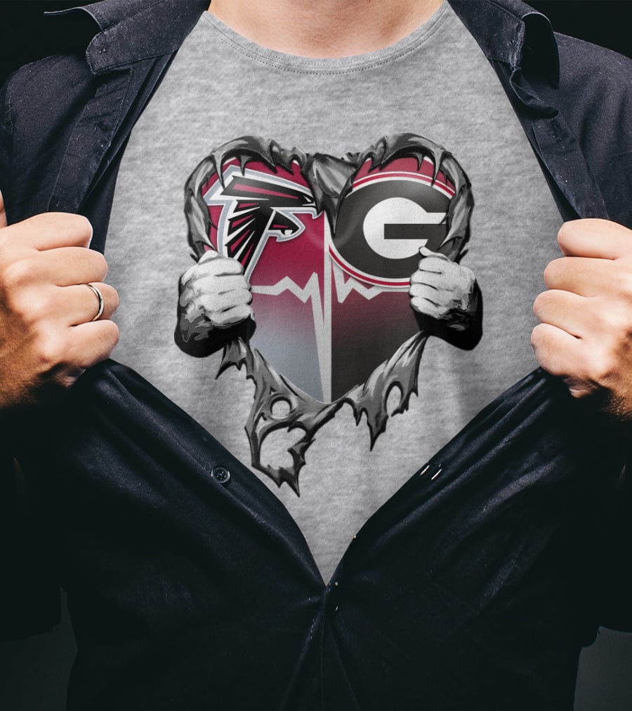 Atlanta Falcons Georgia Bulldogs Heart Torn T-Shirt