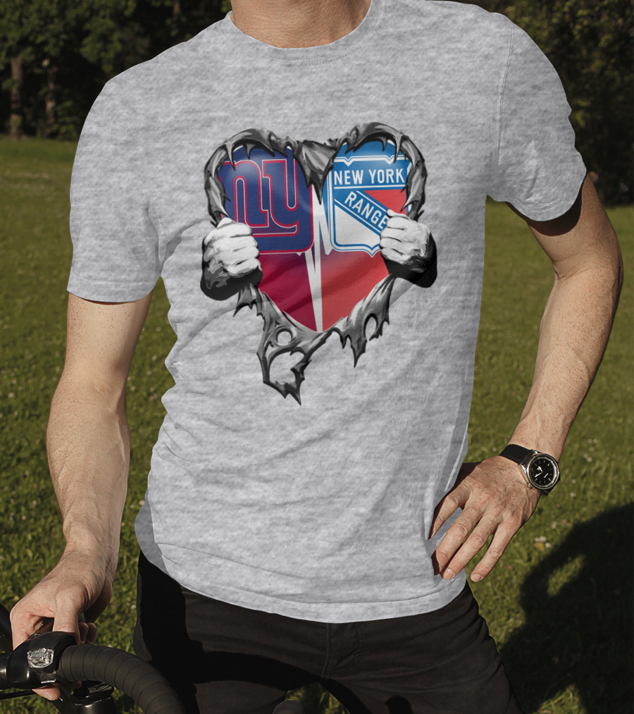 New York Giants And New York Rangers Heart Design Xatt064 T-Shirt