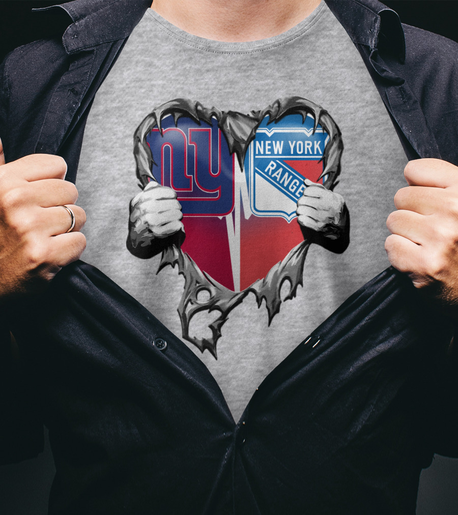 New York Giants And New York Rangers Heart Design Xatt064 T-Shirt