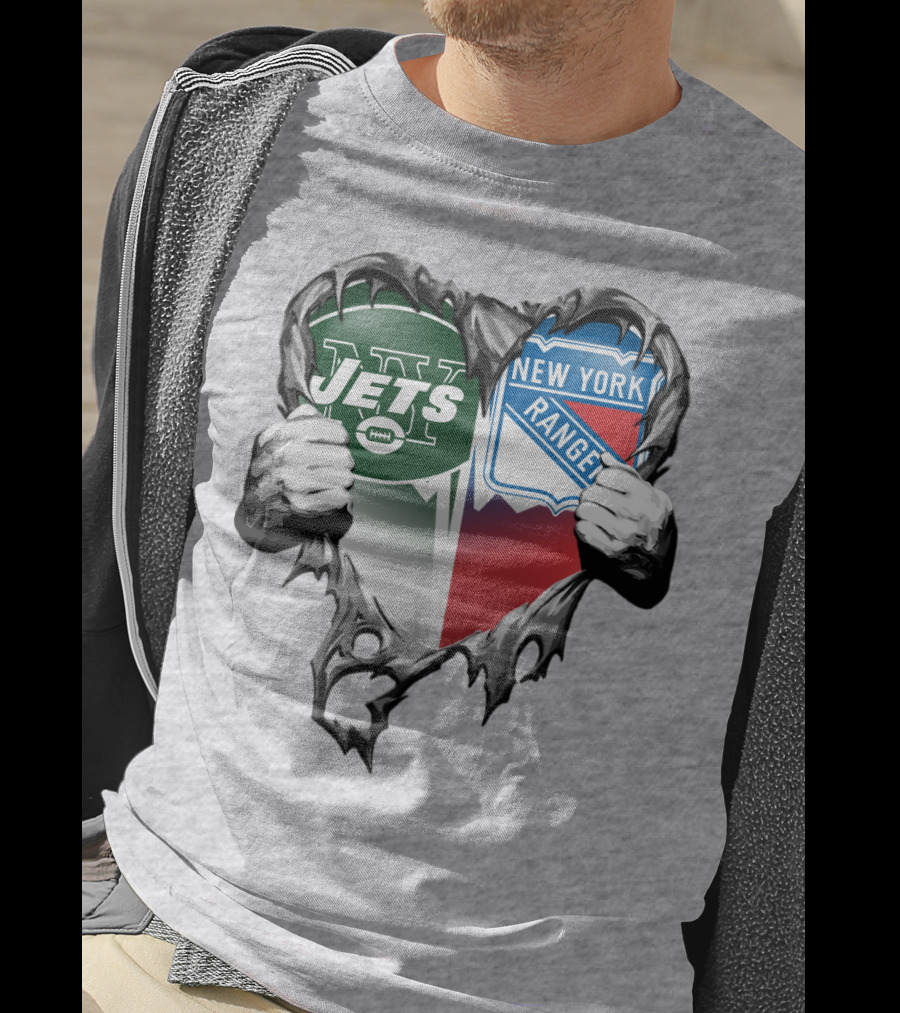 New York Jets Rangers Heart Split T-Shirt