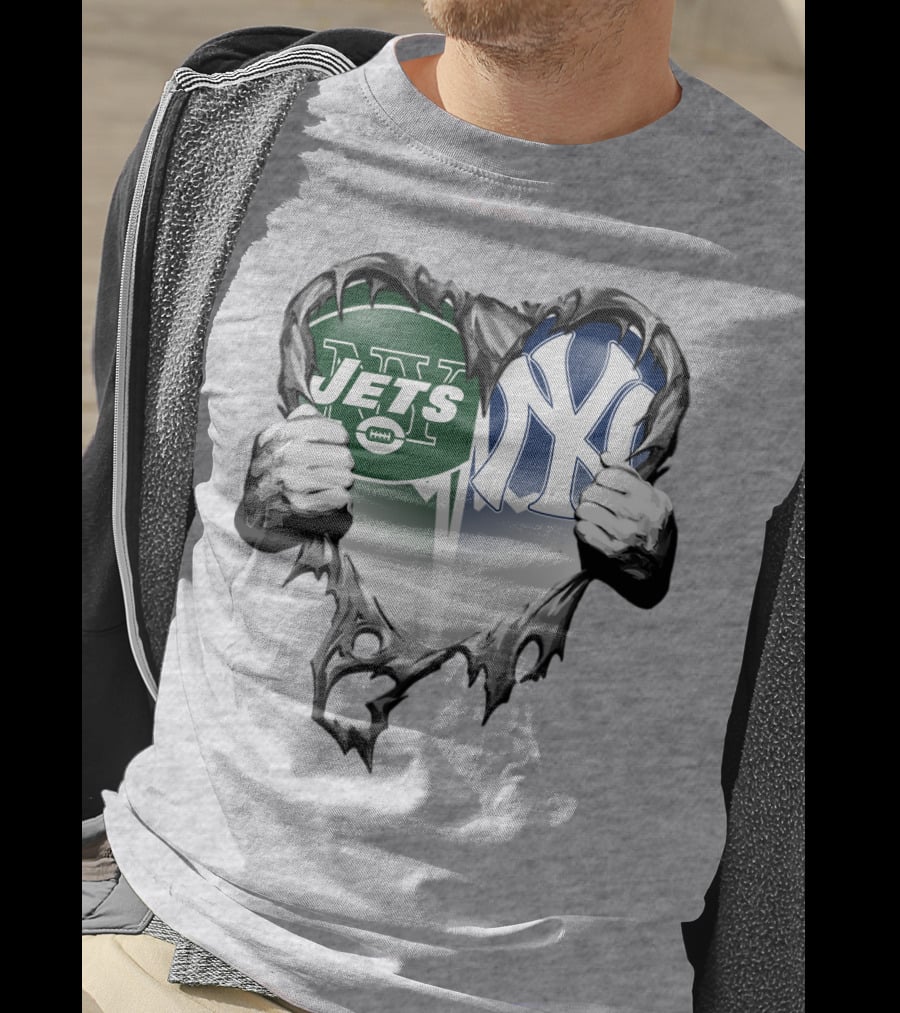 Jets And Yankees Heart Tear T-Shirt