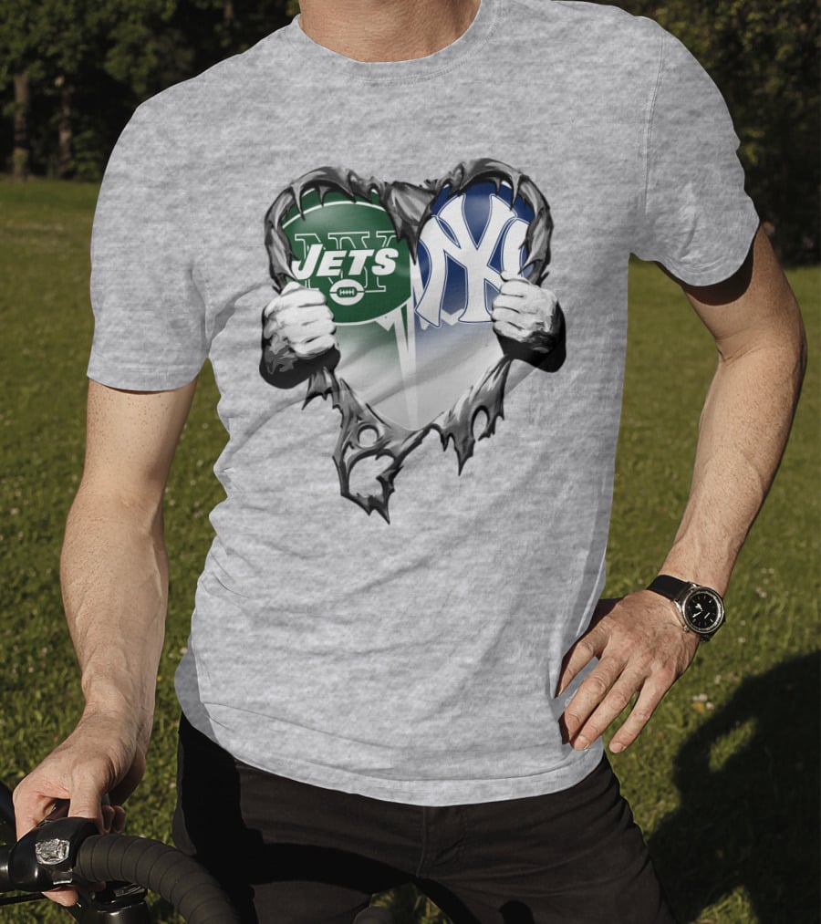 Jets And Yankees Heart Tear T-Shirt