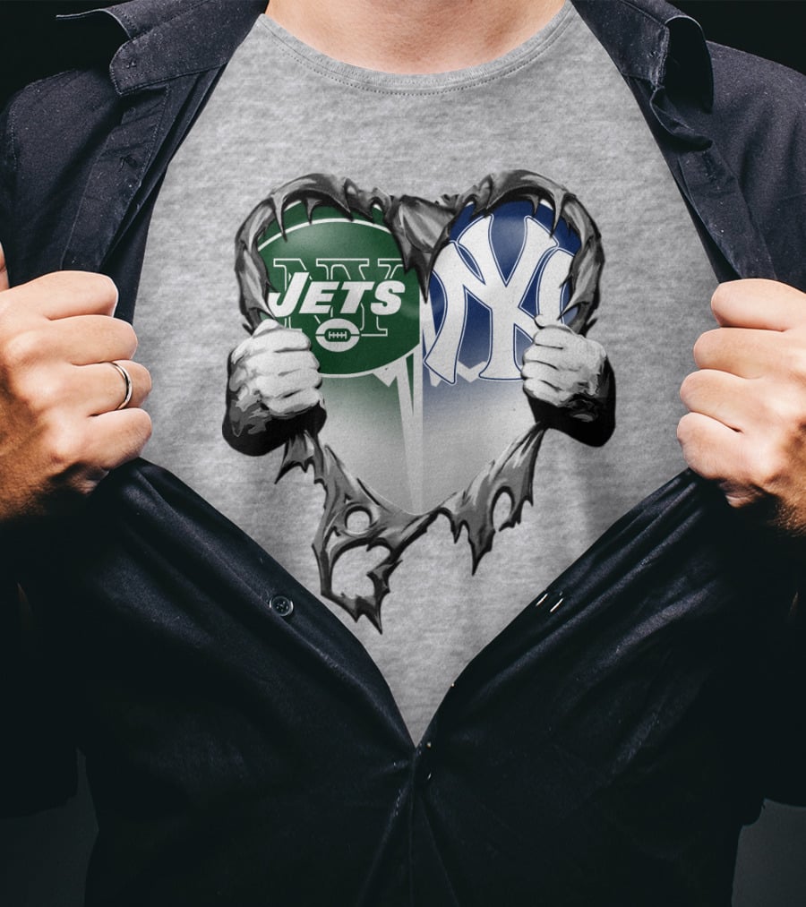 Jets And Yankees Heart Tear T-Shirt