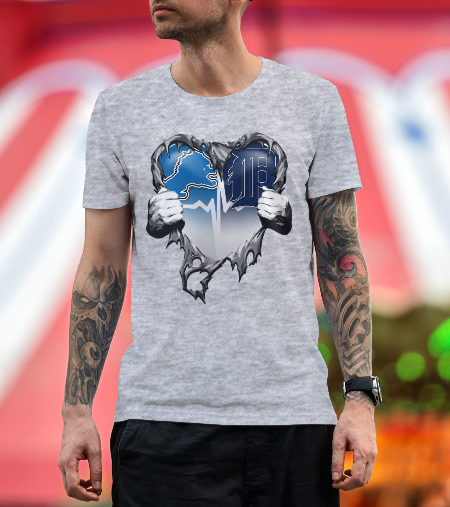 Lions Tigers Heartbeat Detroit Fan T-Shirt