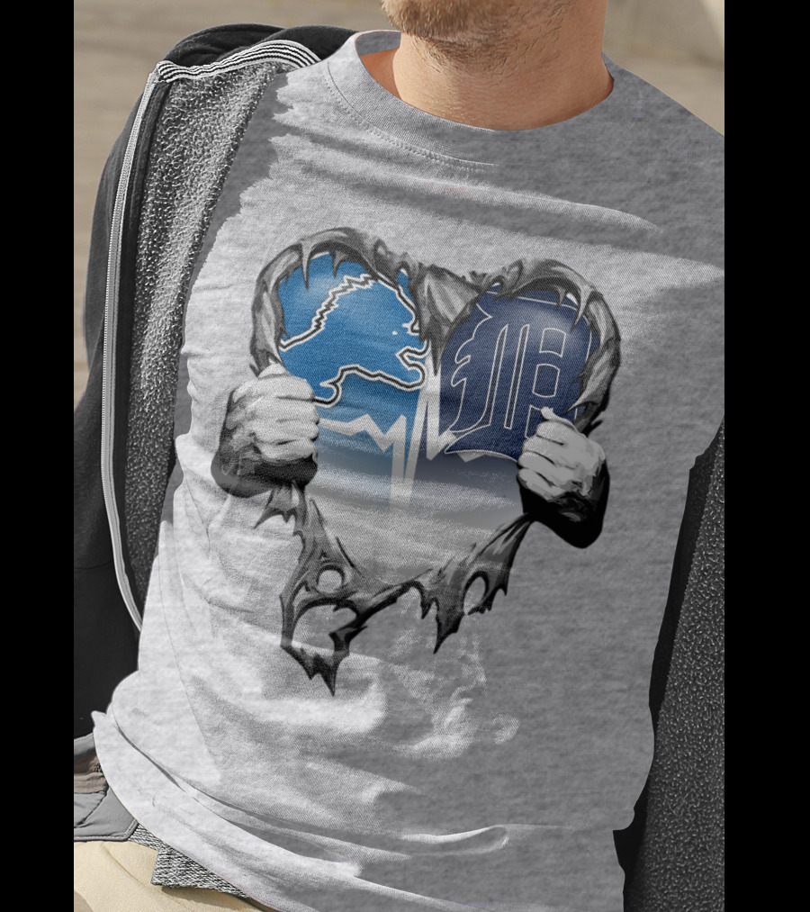 Lions Tigers Heartbeat Detroit Fan T-Shirt