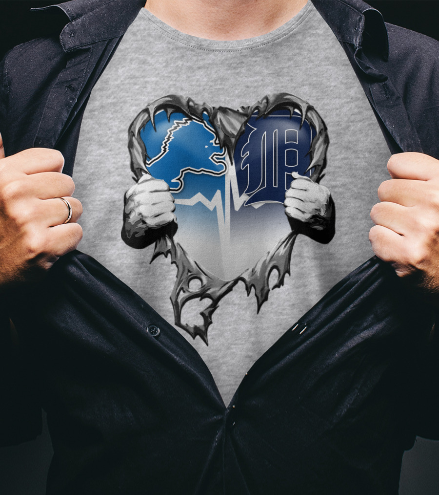 Lions Tigers Heartbeat Detroit Fan T-Shirt