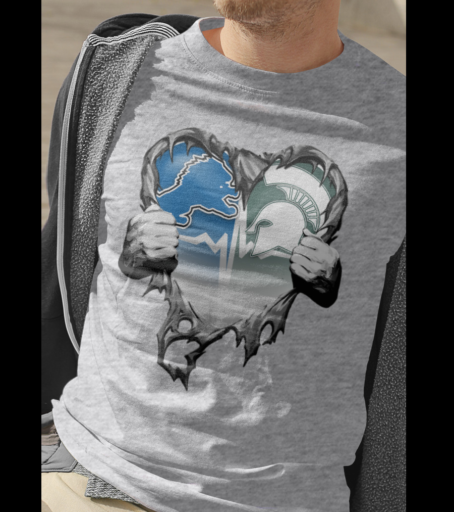 Detroit Lions And Michigan State Spartans Heart Logo Collaboration T-Shirt