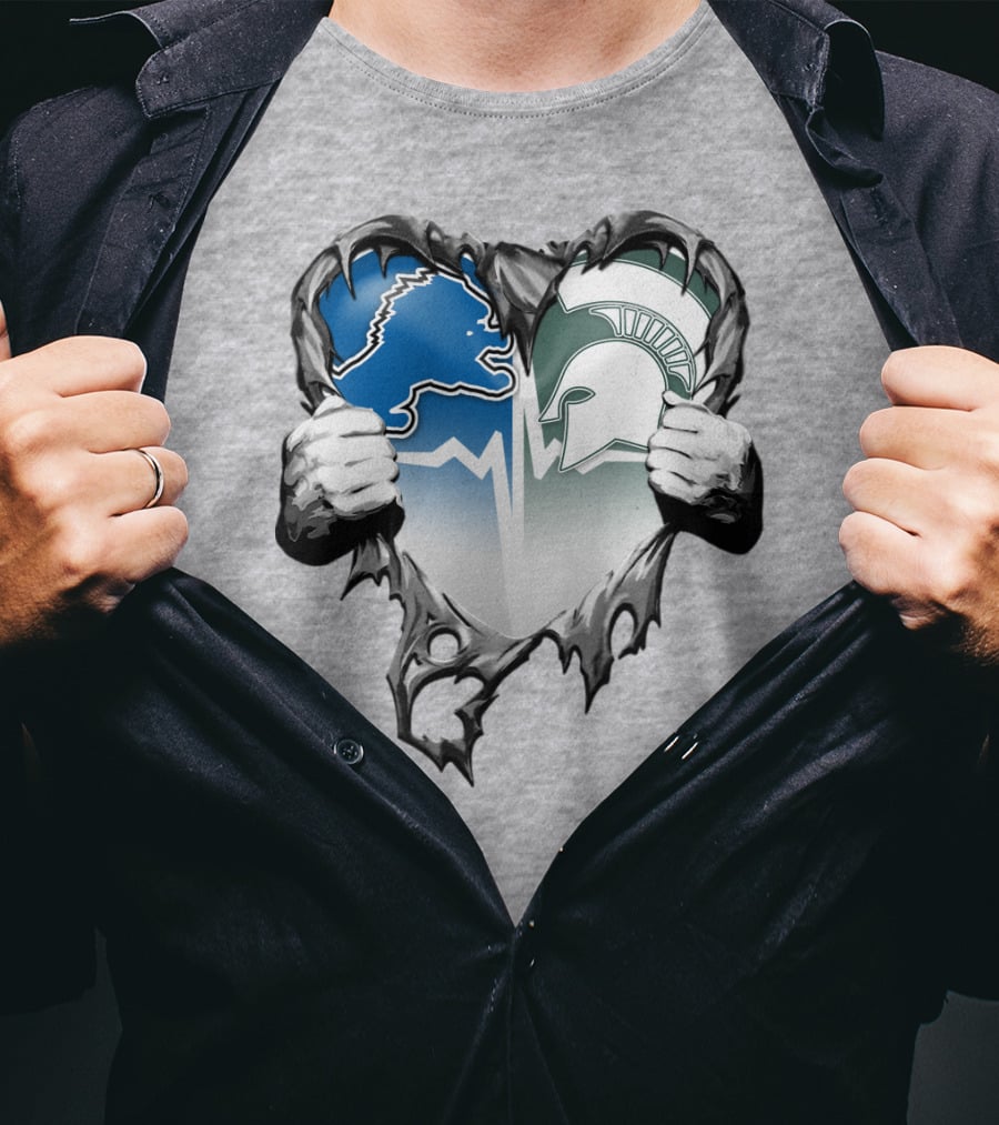 Detroit Lions And Michigan State Spartans Heart Logo Collaboration T-Shirt