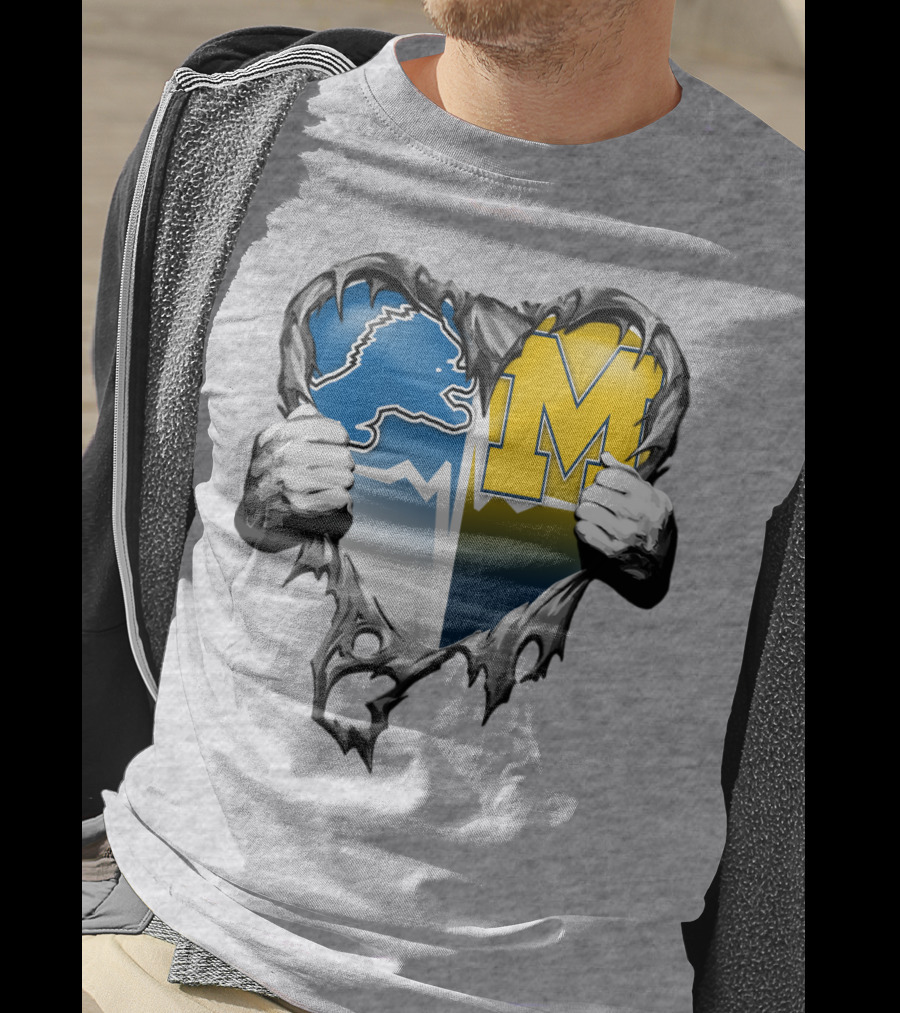 Detroit Lions And Michigan Wolverines Split Heart T-Shirt