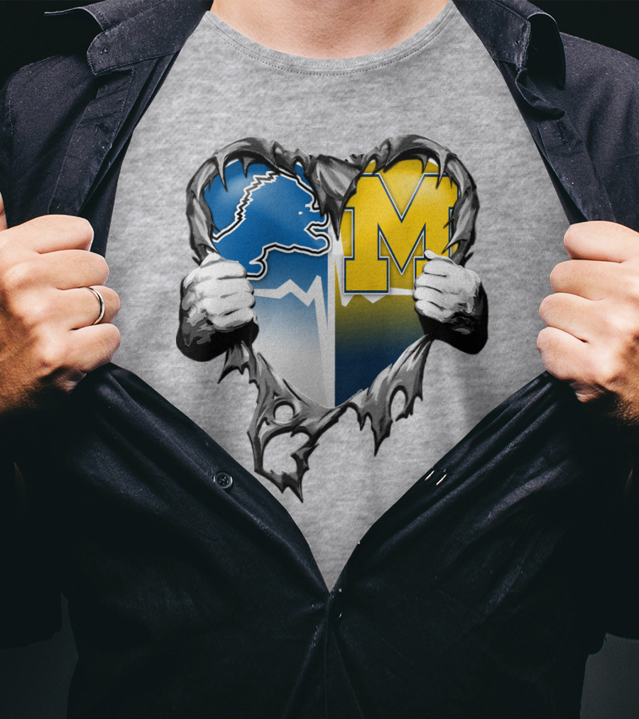 Detroit Lions And Michigan Wolverines Split Heart T-Shirt