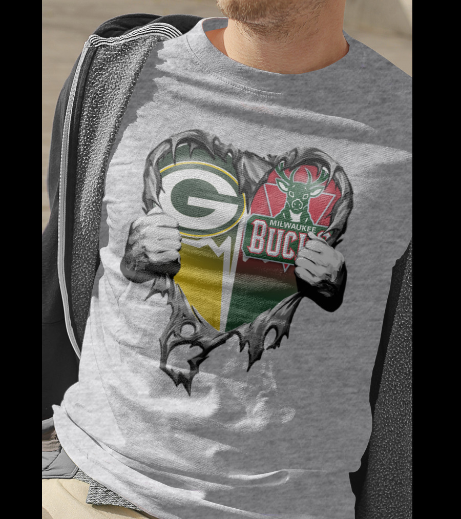 Green Bay Packers Milwaukee Bucks Heart T-Shirt