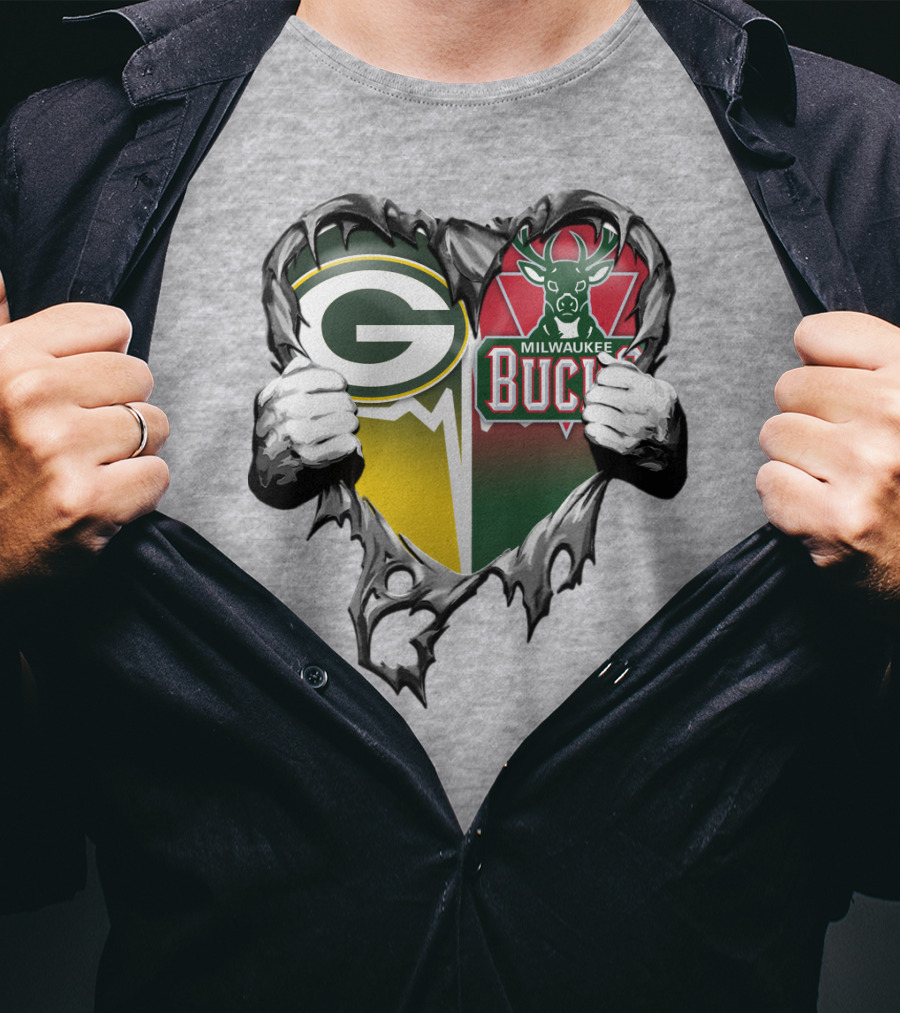 Green Bay Packers Milwaukee Bucks Heart T-Shirt