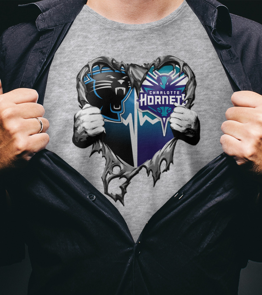 Carolina Panthers Charlotte Hornets Heart T-Shirt