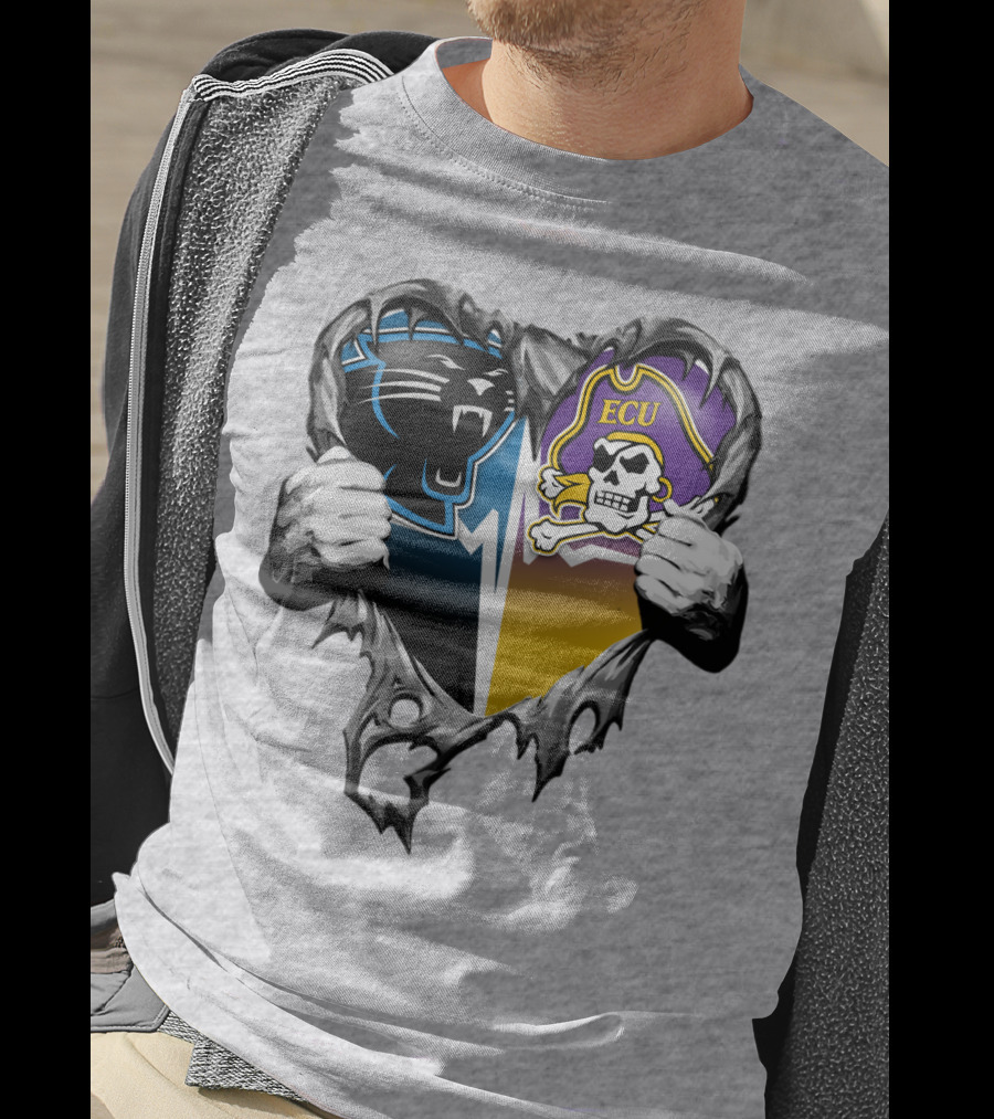 Carolina Panthers Ecu Pirates Torn Heart T-Shirt