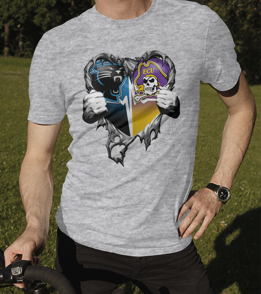 Carolina Panthers Ecu Pirates Torn Heart T-Shirt