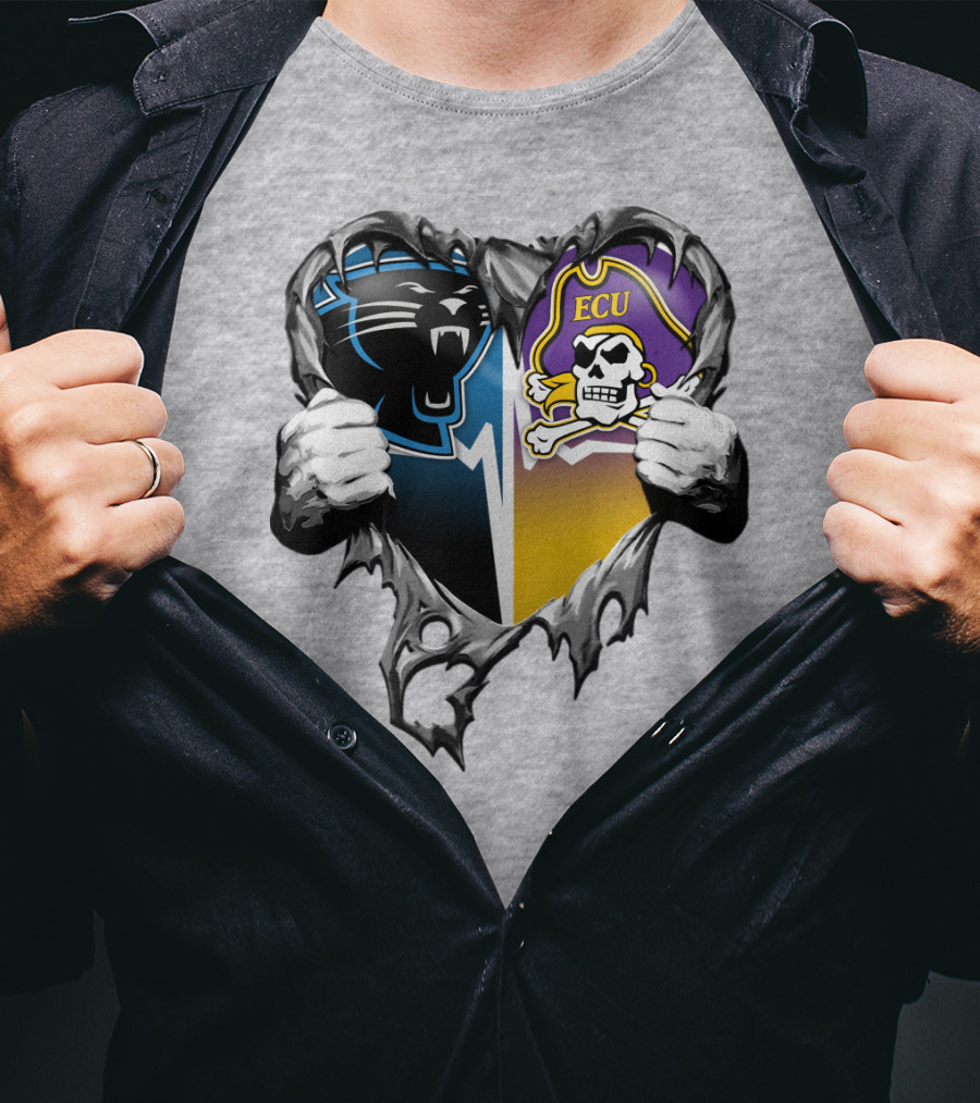 Carolina Panthers Ecu Pirates Torn Heart T-Shirt