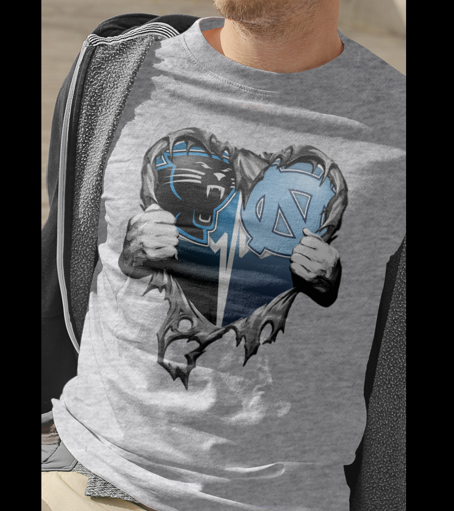 Carolina Panthers Unc Tar Heels Heart Ripped T-Shirt