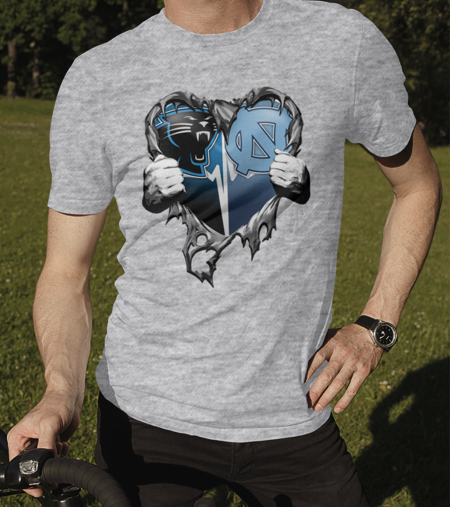 Carolina Panthers Unc Tar Heels Heart Ripped T-Shirt