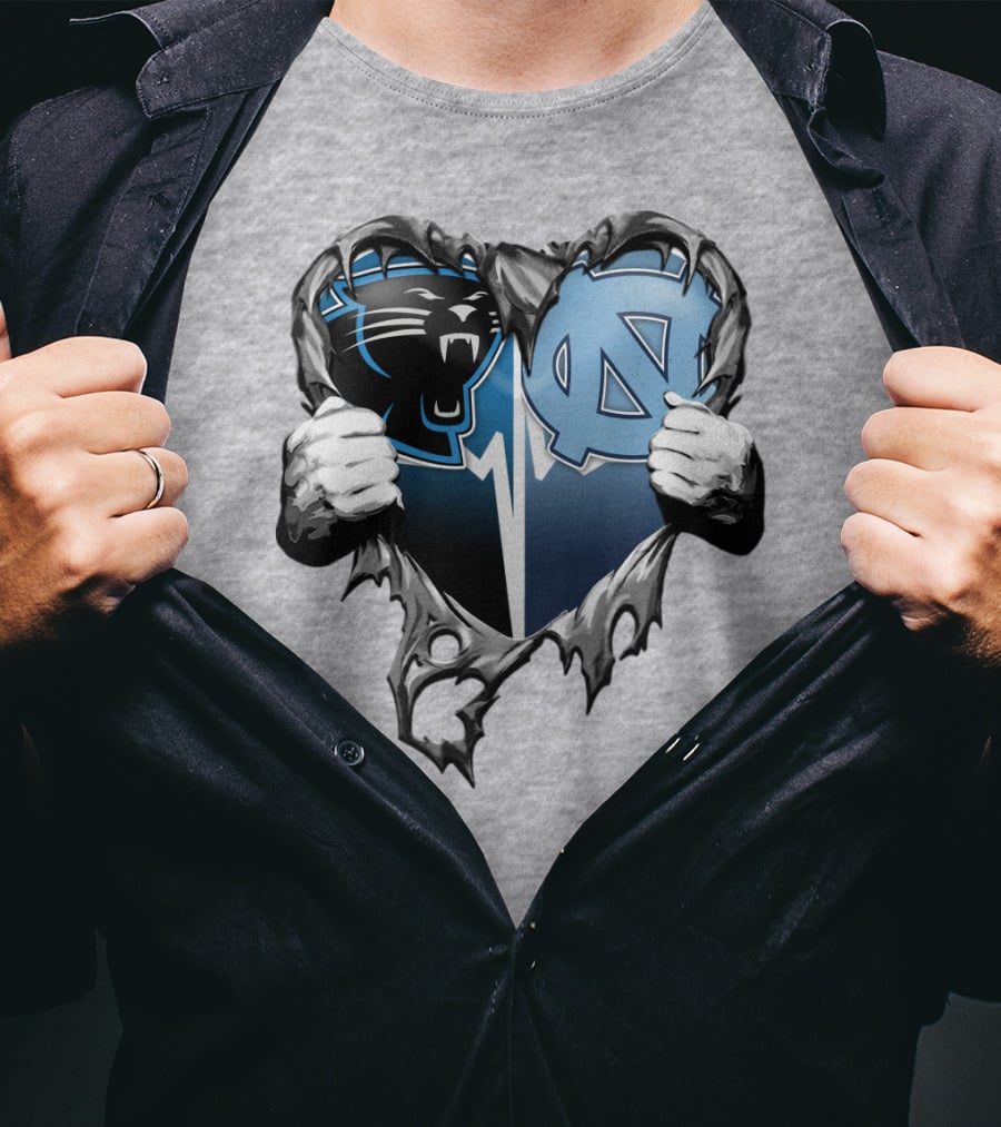 Carolina Panthers Unc Tar Heels Heart Ripped T-Shirt