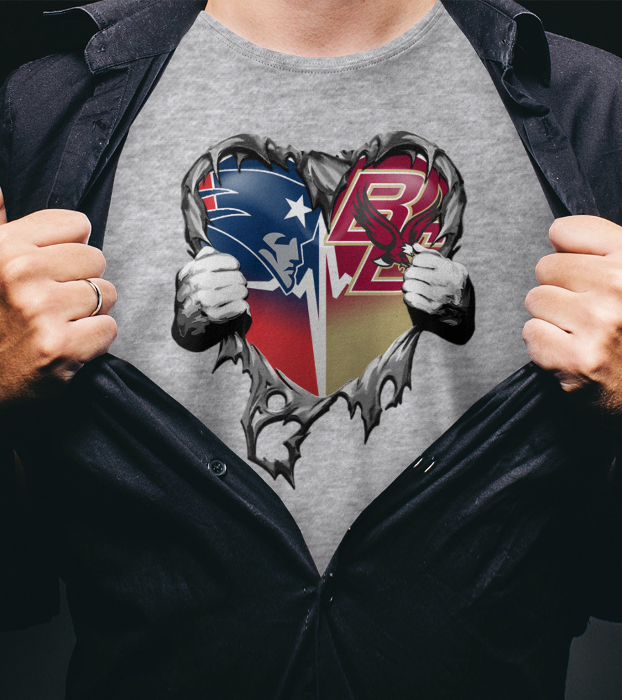 New England Patriots Boston College Eagles Heart T-Shirt