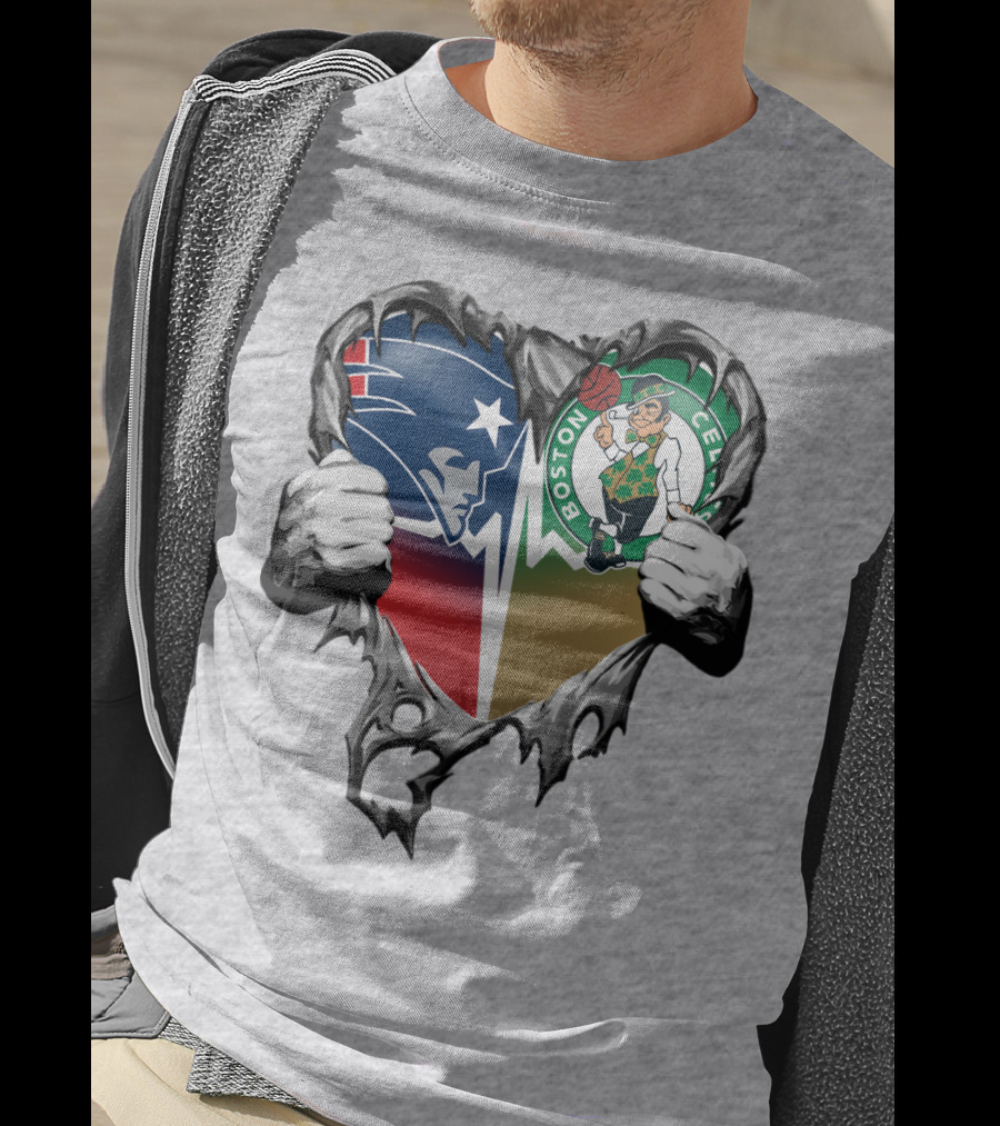 Patriots Celtics Heart Logos T-Shirt