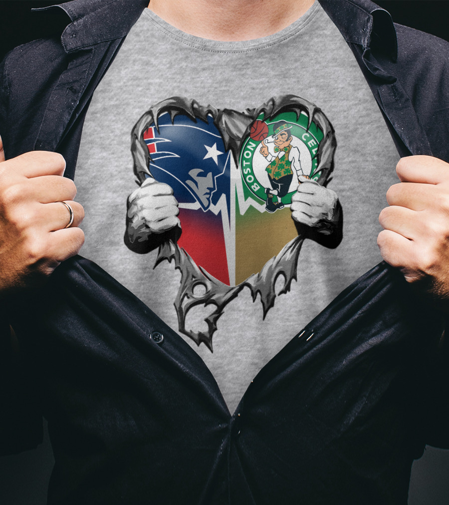 Patriots Celtics Heart Logos T-Shirt