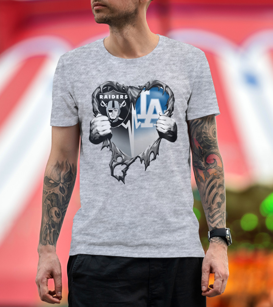 Raiders La Dodgers Heart Design Xatt095 T-Shirt