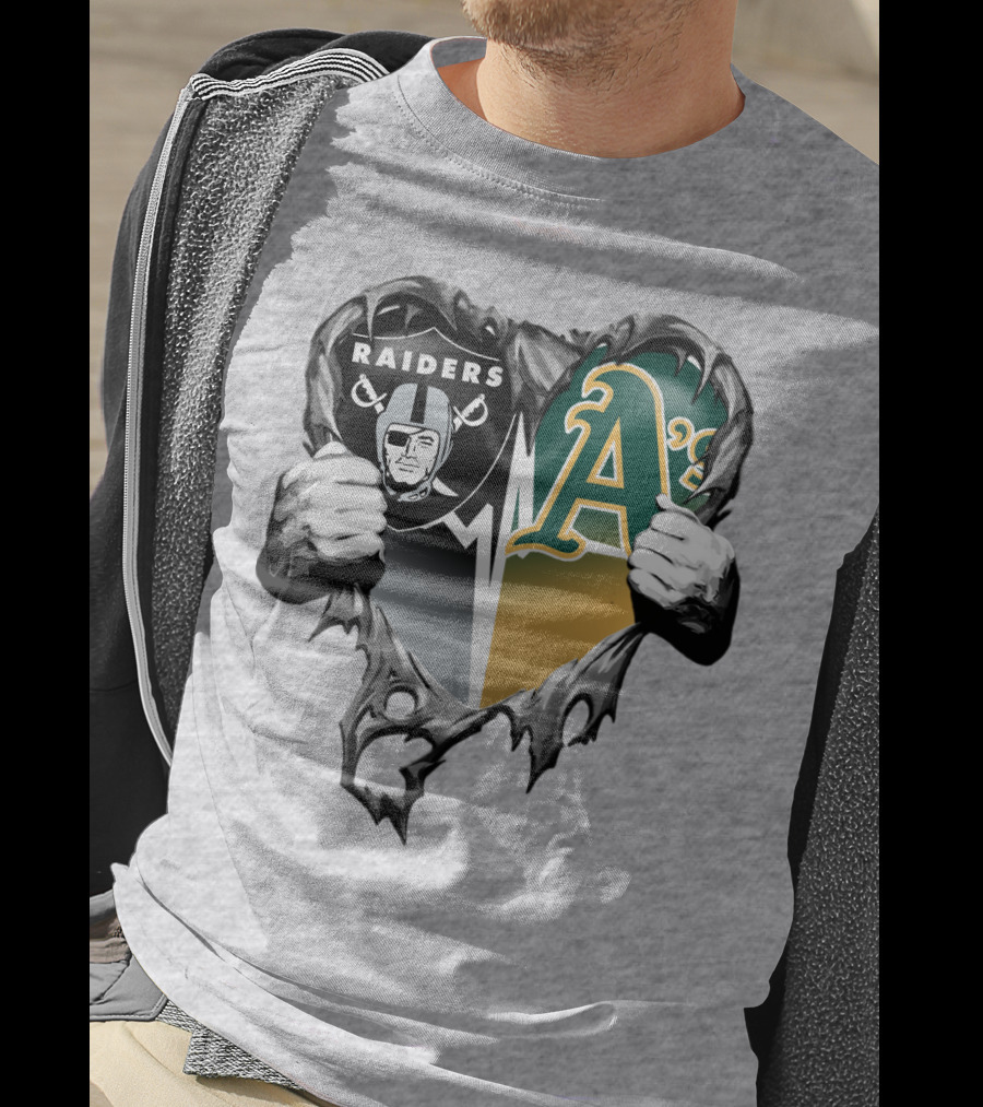 Raiders A's Heart Torn Football And Baseball Fans T-Shirt
