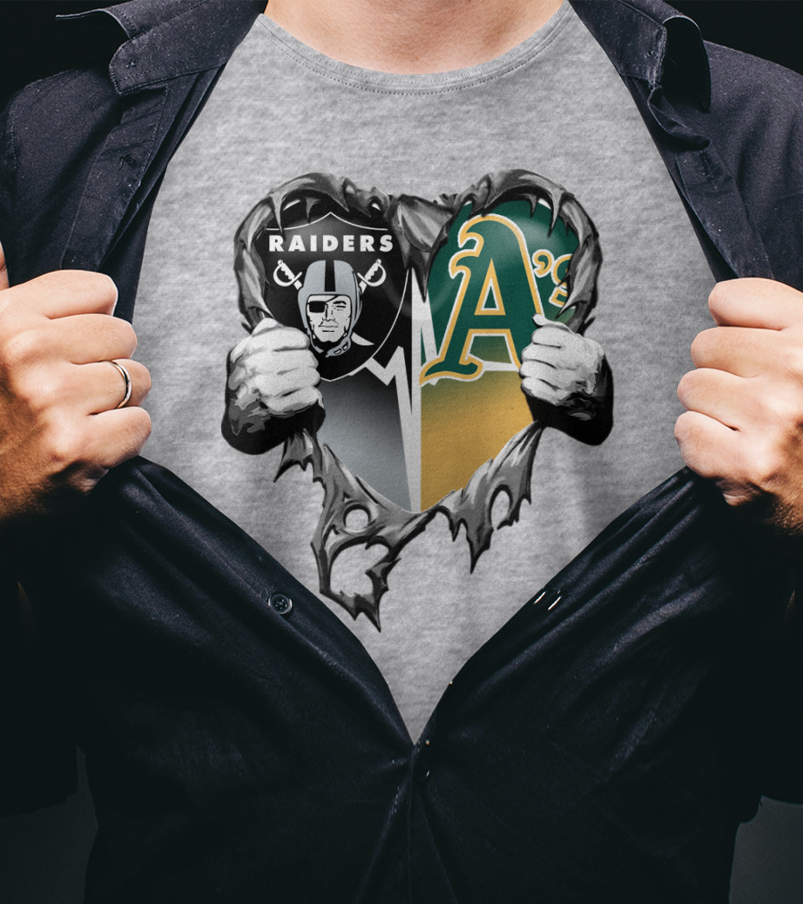 Raiders A's Heart Torn Football And Baseball Fans T-Shirt
