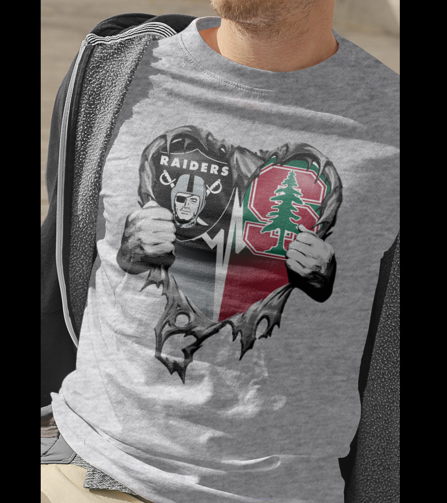 Raiders Stanford Cardinal Heart Football Fusion T-Shirt