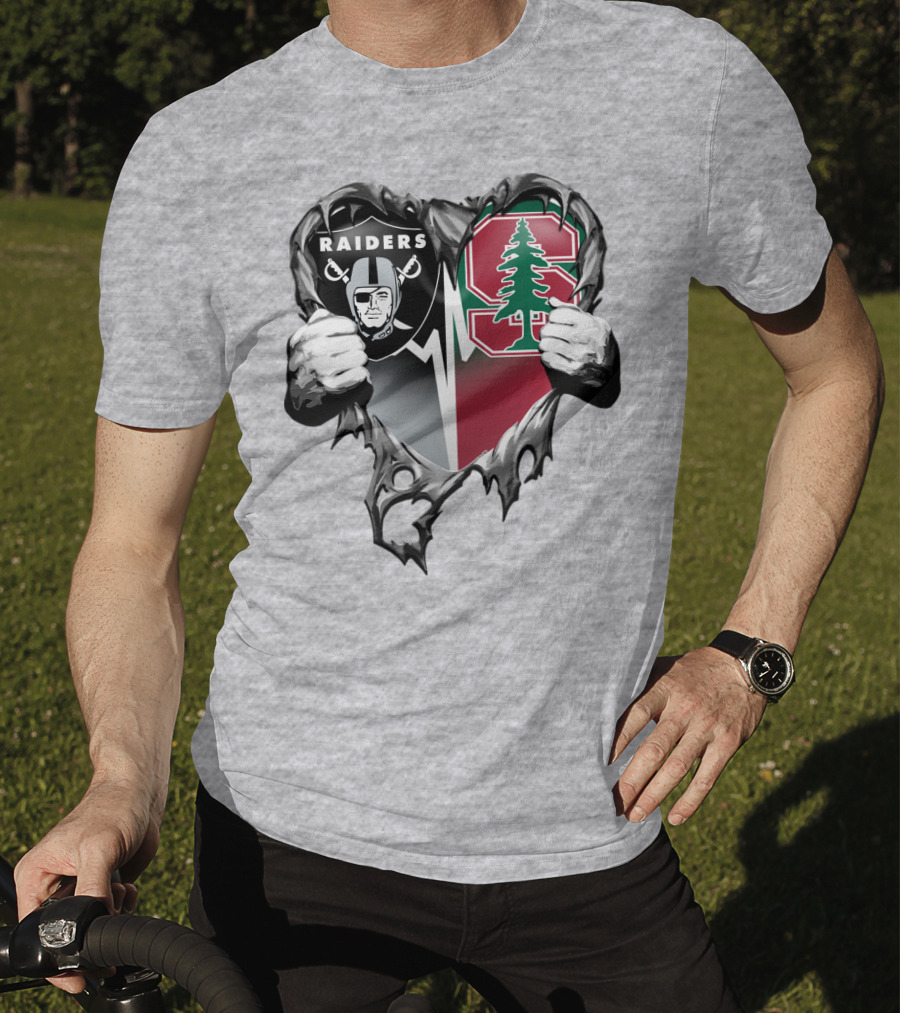Raiders Stanford Cardinal Heart Football Fusion T-Shirt