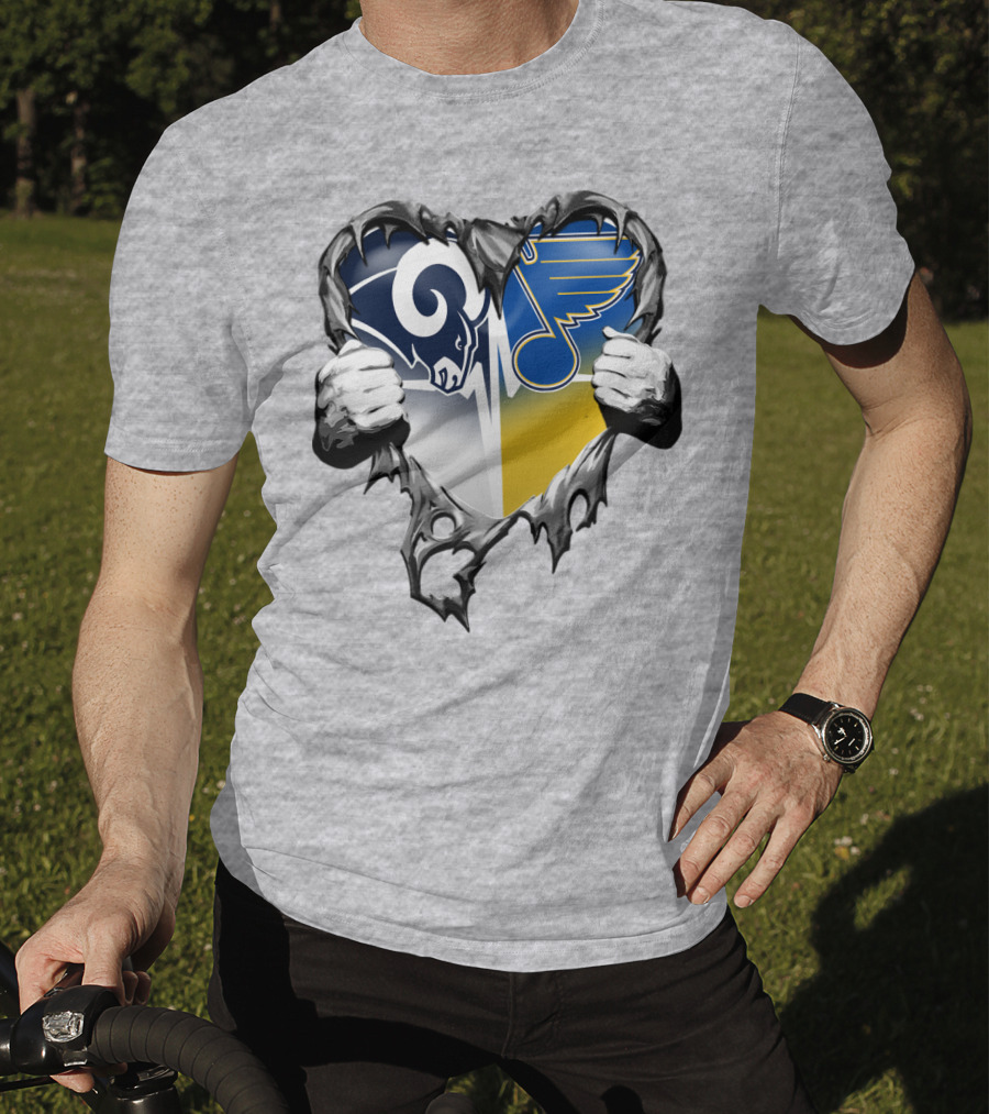 St. Louis Rams And Blues Heart Torn T-Shirt