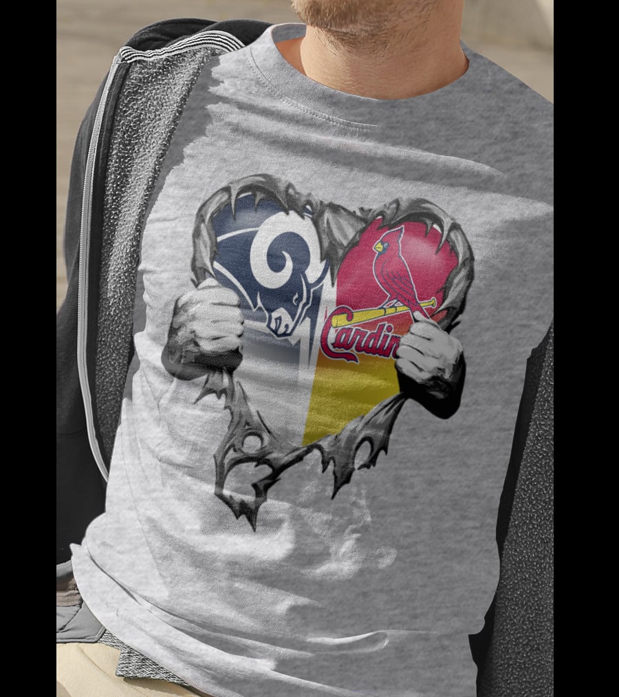 Rams Cardinals Heart Rip Combo T-Shirt