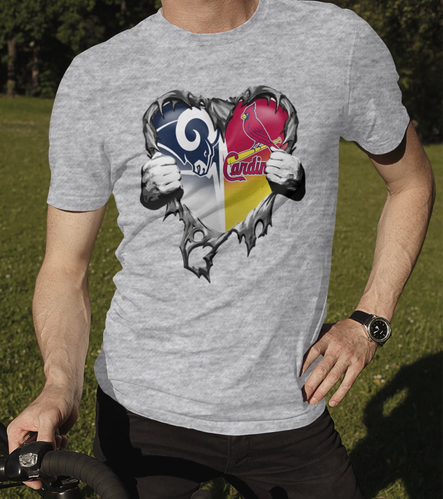 Rams Cardinals Heart Rip Combo T-Shirt