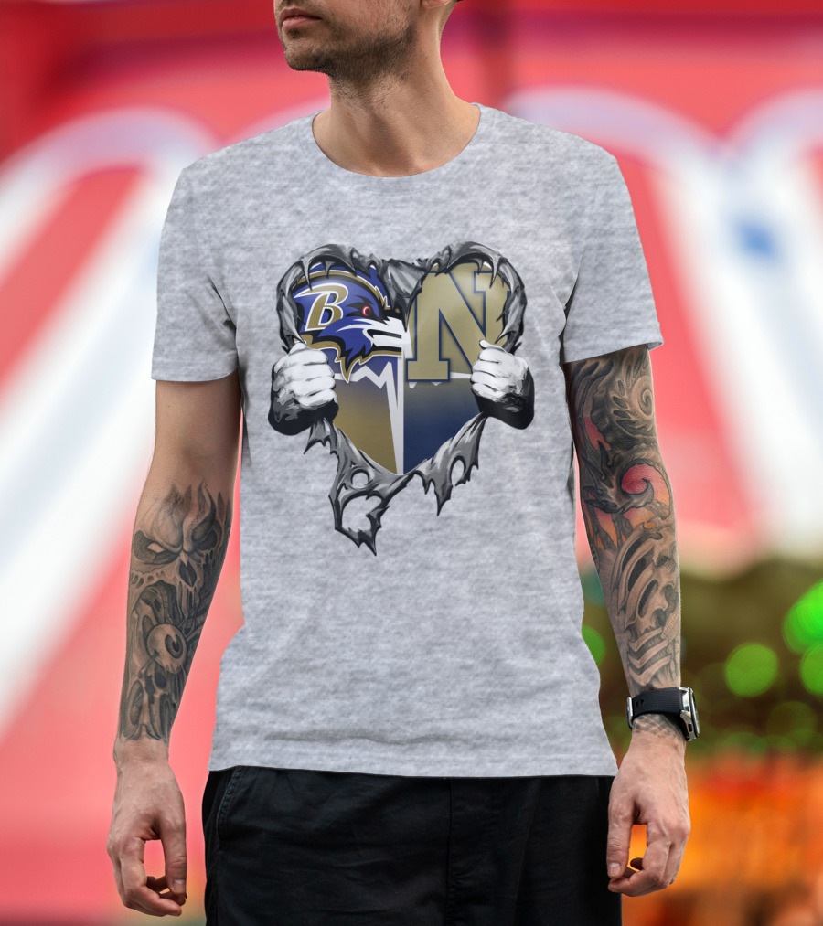Baltimore Ravens Navy Midshipmen Heart T-Shirt