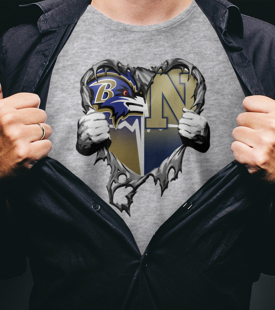 Baltimore Ravens Navy Midshipmen Heart T-Shirt