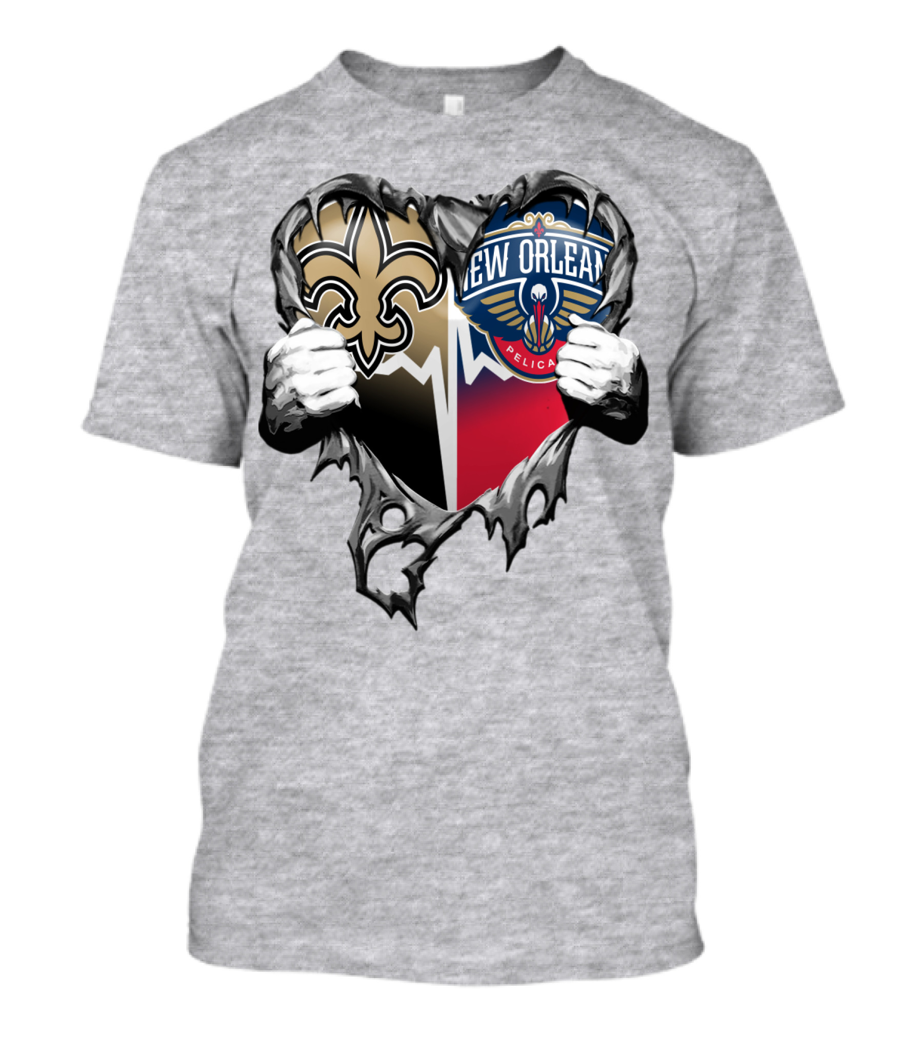 New Orleans Saints Pelicans Heart Tear T-Shirt
