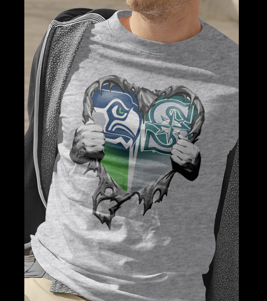 Seahawks Mariners Heart Hands Logo Fusion T-Shirt