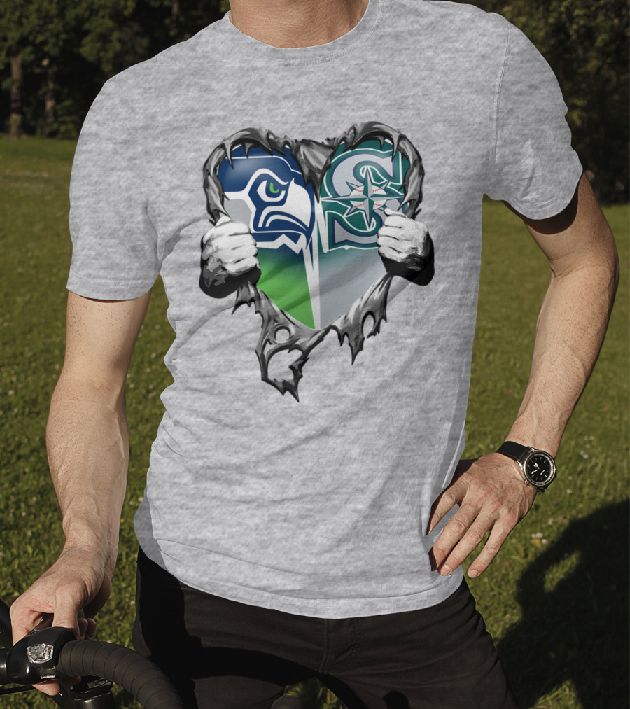 Seahawks Mariners Heart Hands Logo Fusion T-Shirt