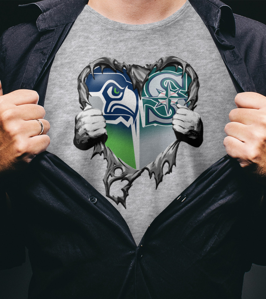 Seahawks Mariners Heart Hands Logo Fusion T-Shirt
