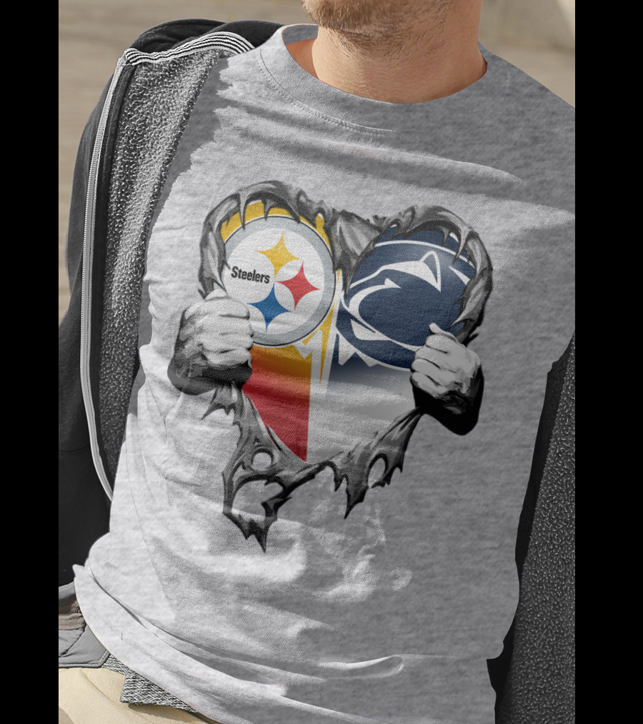 Steelers Penn State Heart Logo Hands T-Shirt