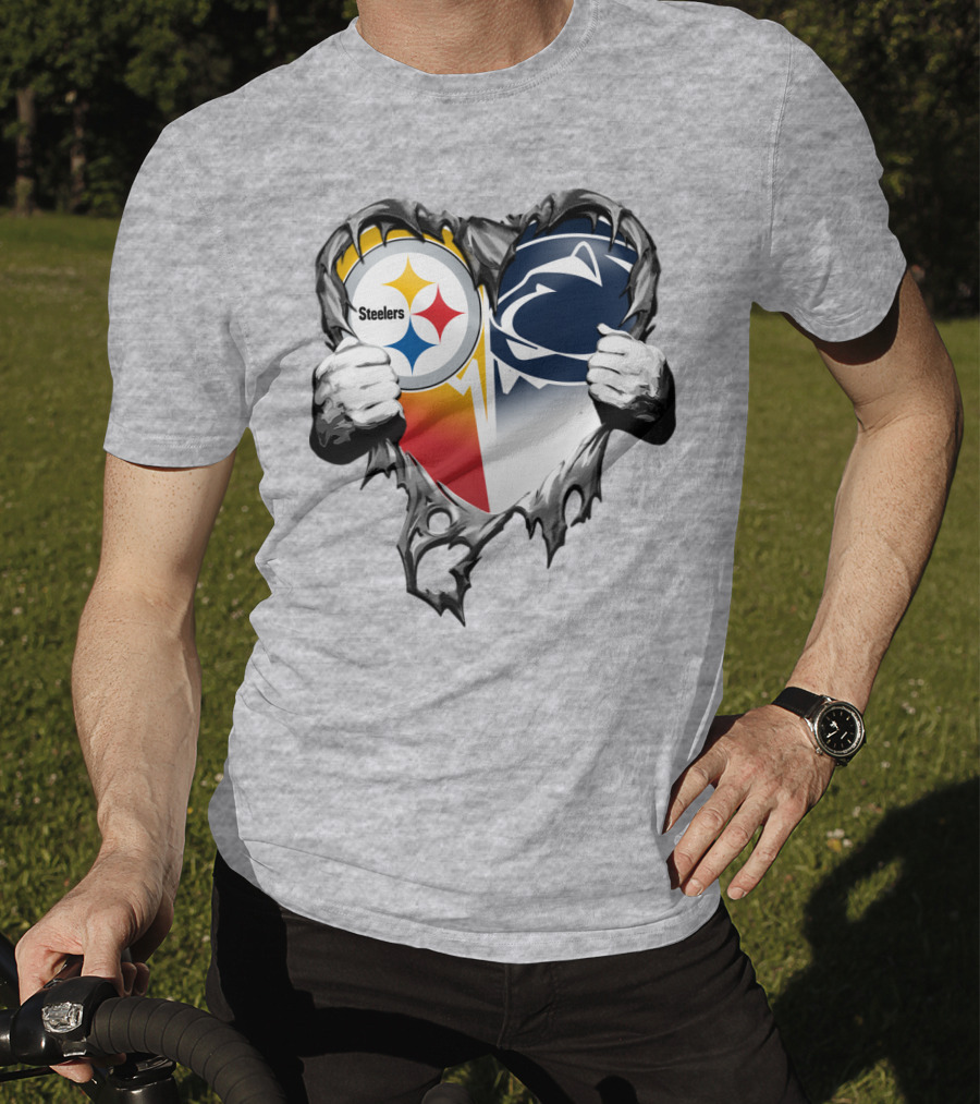 Steelers Penn State Heart Logo Hands T-Shirt