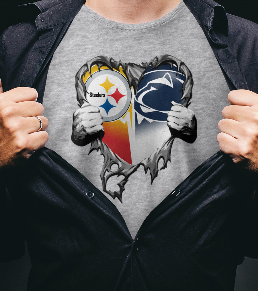 Steelers Penn State Heart Logo Hands T-Shirt