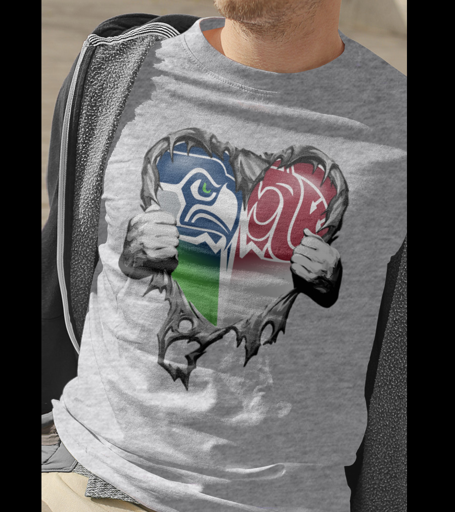 Seattle Seahawks And Washington State Cougars Split Heart T-Shirt