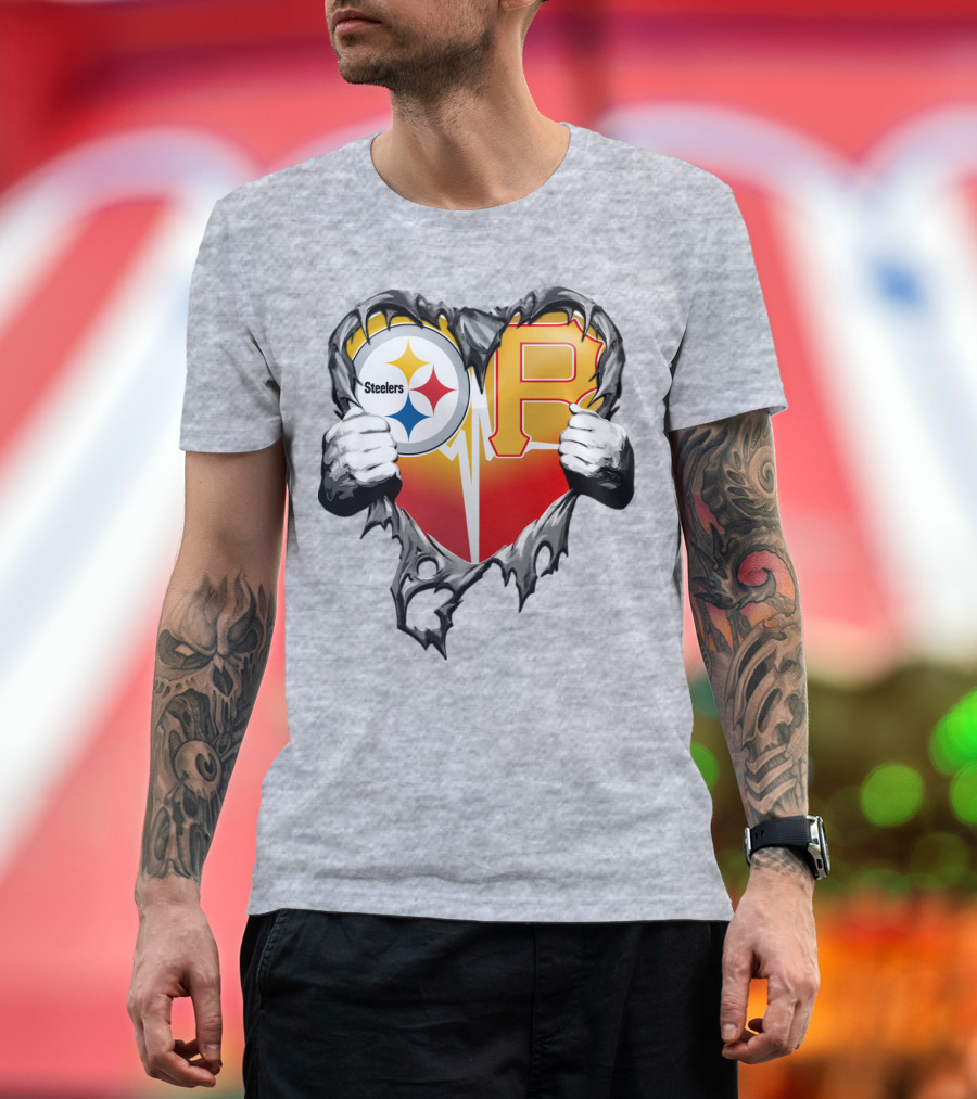 Steelers Pirates Heart Logo Fusion T-Shirt