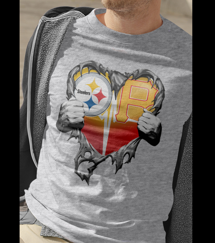 Steelers Pirates Heart Logo Fusion T-Shirt