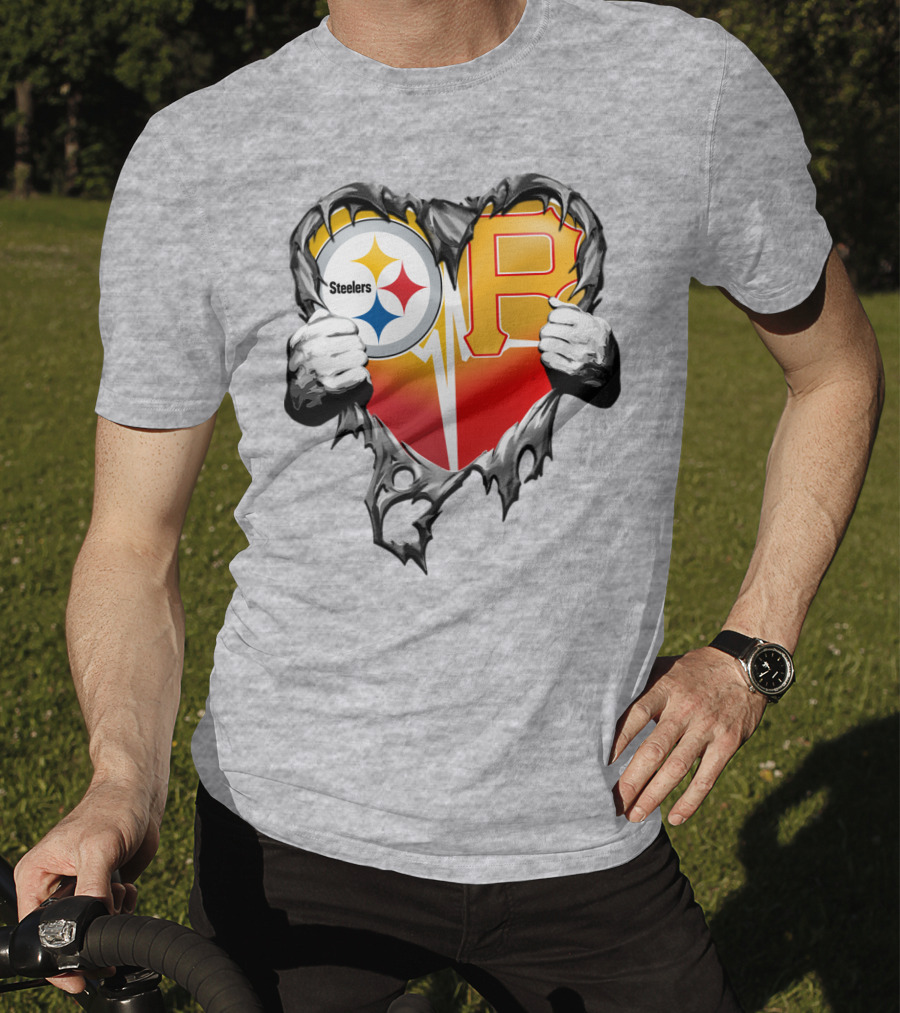 Steelers Pirates Heart Logo Fusion T-Shirt