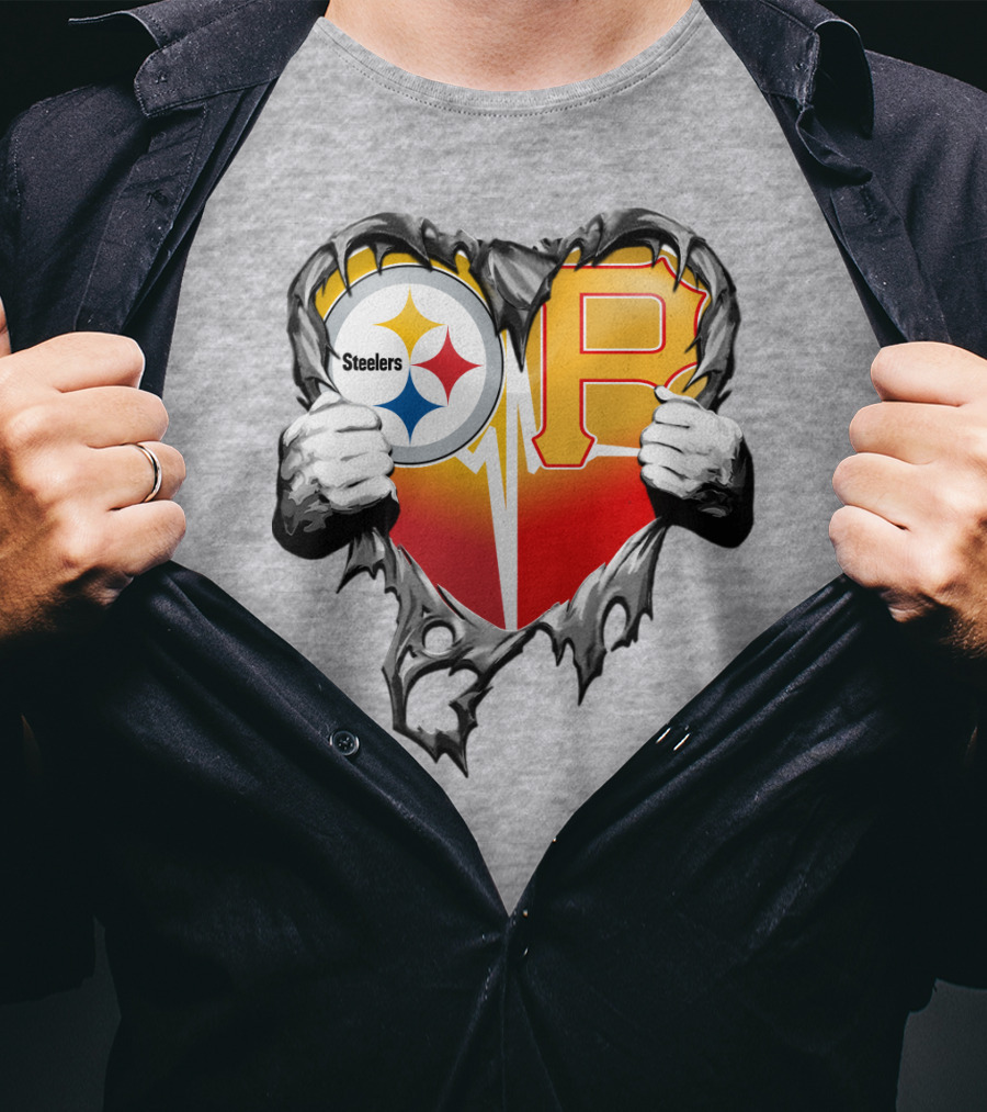 Steelers Pirates Heart Logo Fusion T-Shirt