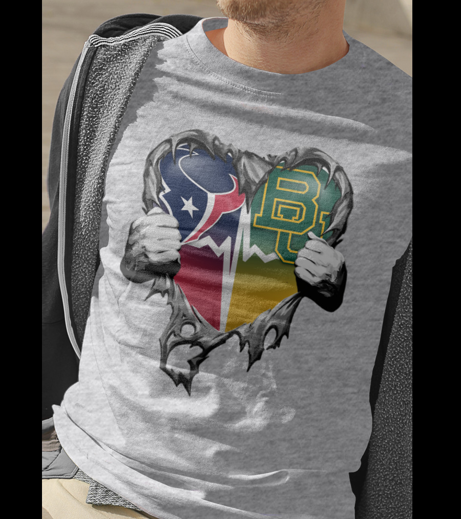 Houston Texans Baylor Bears Heart Rip T-Shirt